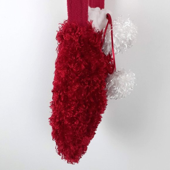 Santa Mitten Bag. Faux fur ugly sweater purse with white furry pom poms shimmery - Picture 4 of 11